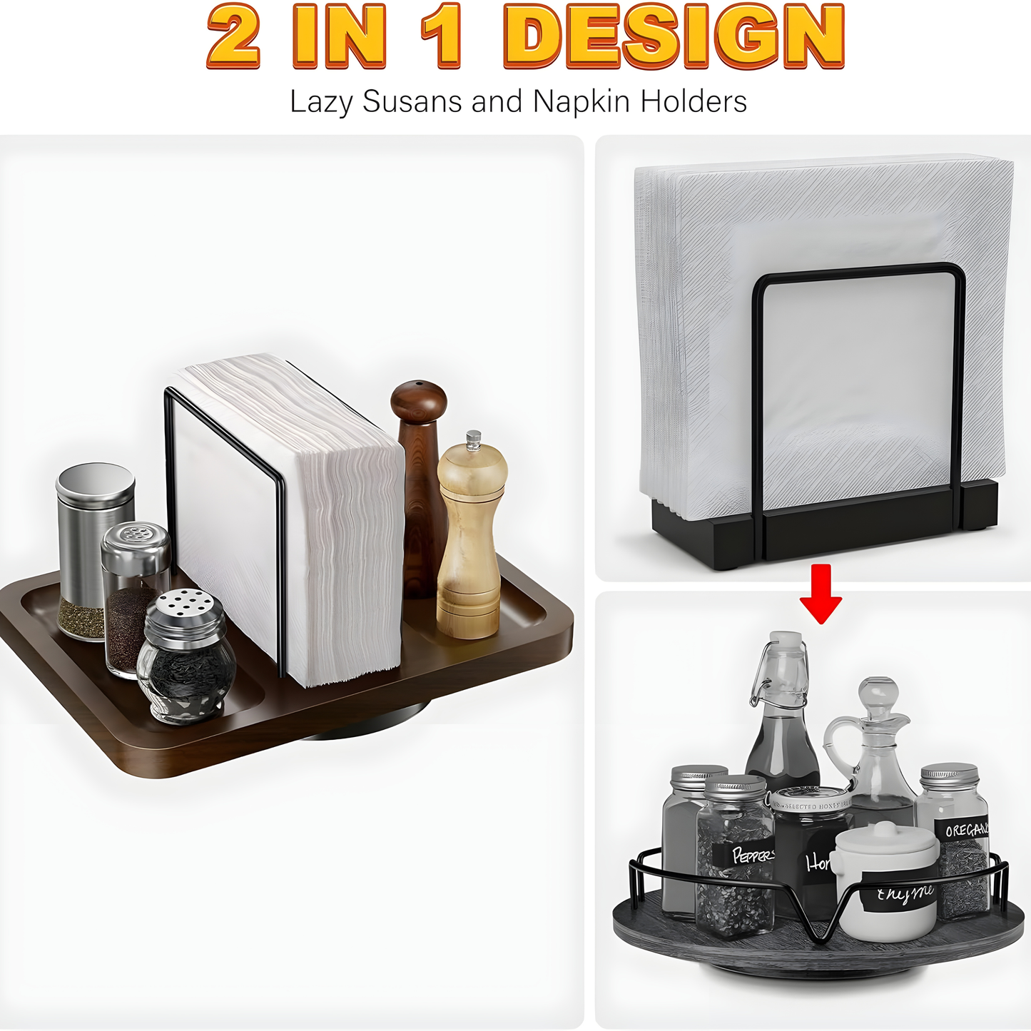 Rotating Metal Napkin Holder with Caddy-Perfect for Kitchen, Dining, or Bathroom Decor