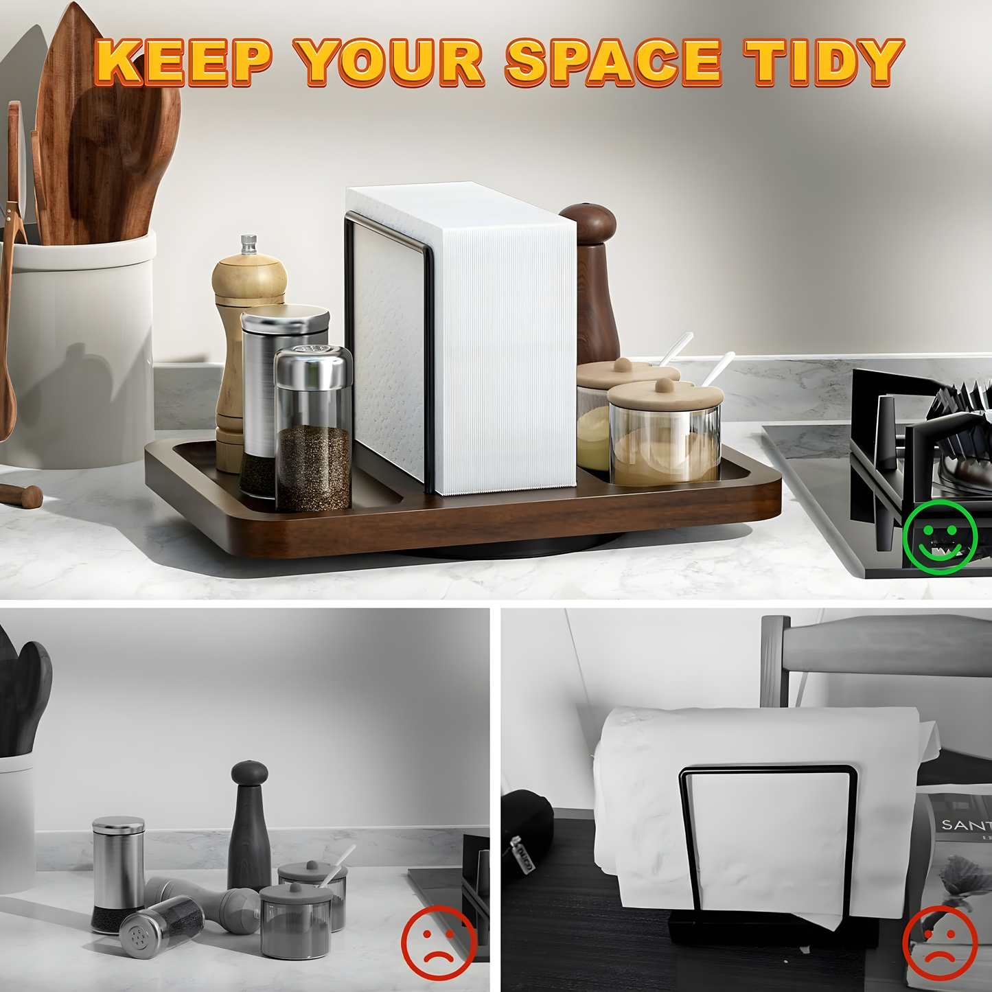 Rotating Metal Napkin Holder with Caddy-Perfect for Kitchen, Dining, or Bathroom Decor