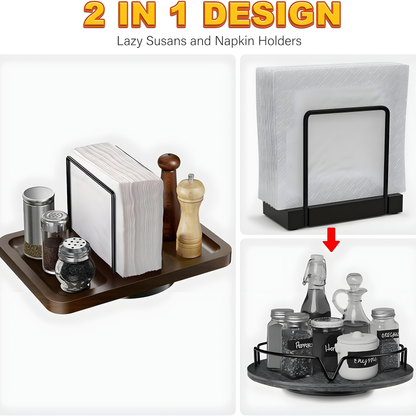Rotating Metal Napkin Holder with Caddy-Perfect for Kitchen, Dining, or Bathroom Decor
